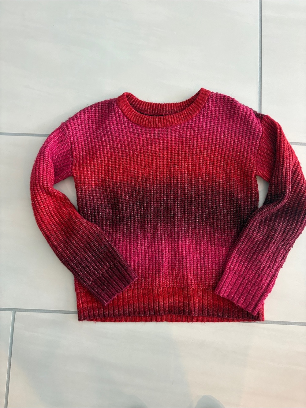 SO Ombre Red to Pink Ribbed Crewneck Sweater